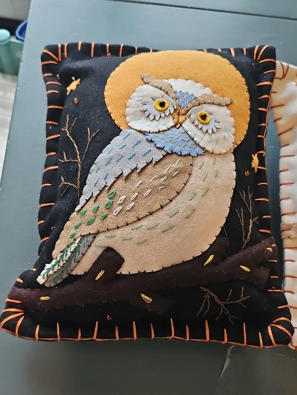 Handmade Fall Harvest Owl Pumpkin Felt Pillows Set Size OS Multi Folk Art Decor